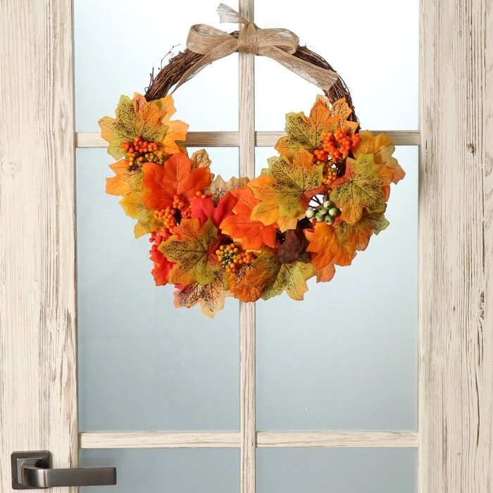 Венок на дверь интерьерный "Осенние листья" 45х3,5х37 см от компании Интернет-гипермаркет «MOLL» - фото 1