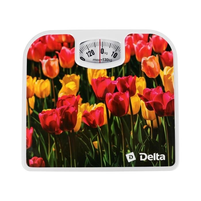 Весы напольные DELTA D-9407, механические, до 130 кг, картинка "Тюльпаны" от компании Интернет-гипермаркет «MOLL» - фото 1