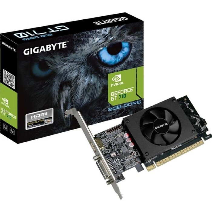 Видеокарта Gigabyte nVidia GeForce GT 710, 2Гб, 64bit, GDDR5, DVI, HDMI, CRT, HDCP от компании Интернет-гипермаркет «MOLL» - фото 1