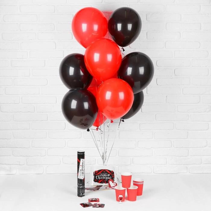 Воздушные шары "Девичник", стаканчики, хлопушка, наклейки, красный, 19 предметов в наборе от компании Интернет-гипермаркет «MOLL» - фото 1