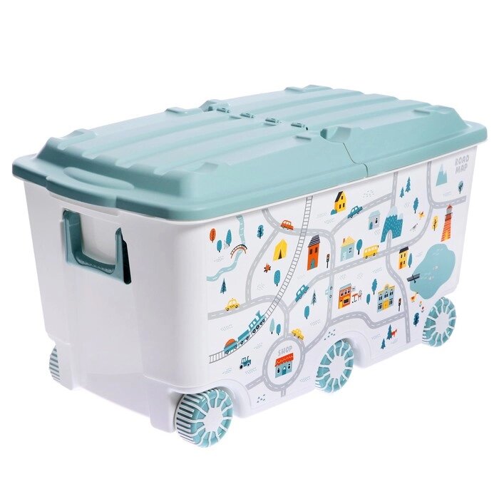Ящик для игрушек на колесах "Путешествие", с декором, 685  395  385 мм, цвет светло-голубой от компании Интернет-гипермаркет «MOLL» - фото 1