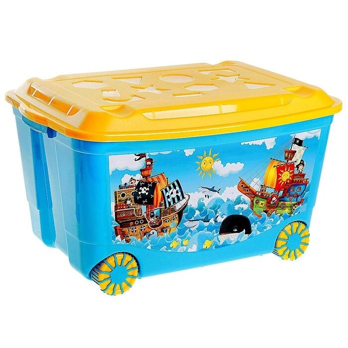 Ящик для игрушек на колёсах с аппликацией, цвет голубой от компании Интернет-гипермаркет «MOLL» - фото 1
