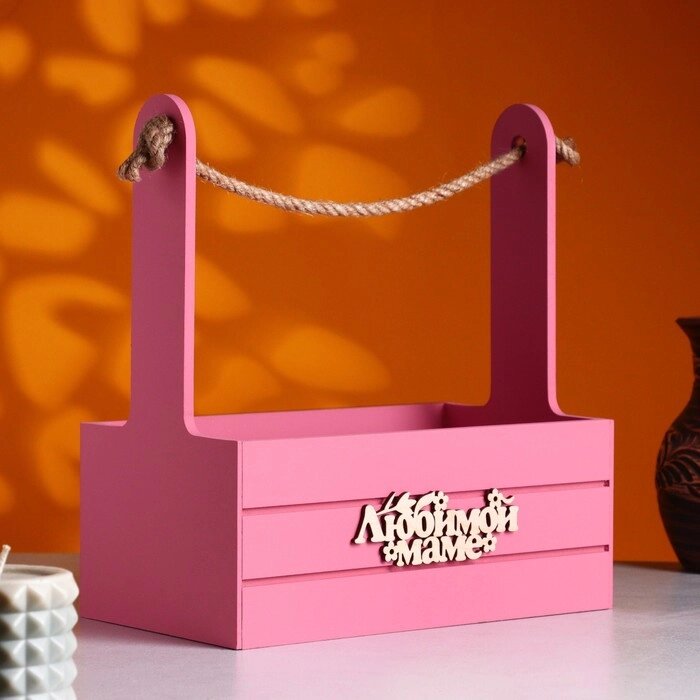 Ящик - кашпо деревянный 25х15х30 "Любимой Маме" Розовый Коралл от компании Интернет-гипермаркет «MOLL» - фото 1