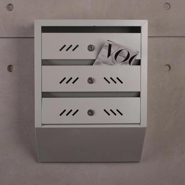 Ящик почтовый многосекционный, 3 секций, с задней стенкой, серый от компании Интернет-гипермаркет «MOLL» - фото 1
