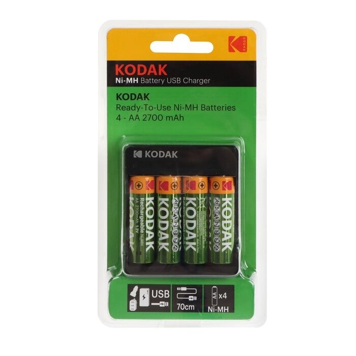 Зарядное устройство Kodak USB Overnight charger для AA/AAA + 4 аккумулятора AA 2700 мАч от компании Интернет-гипермаркет «MOLL» - фото 1
