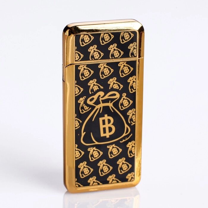 Зажигалка электронная "Биткоин" в подарочной коробке, USB, спираль, чёрно-золотая, 3.5х7 см от компании Интернет-гипермаркет «MOLL» - фото 1