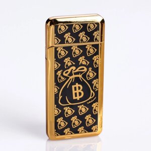 Зажигалка электронная "Биткоин" в подарочной коробке, USB, спираль, чёрно-золотая, 3.5х7 см