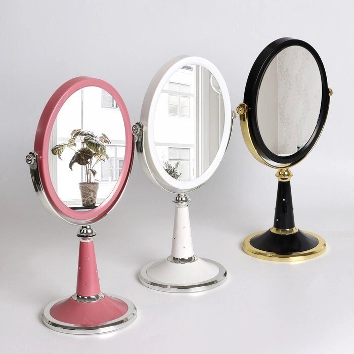 Зеркало на ножке, двустороннее, зеркальная поверхность 13,5  16,5 см, МИКС от компании Интернет-гипермаркет «MOLL» - фото 1
