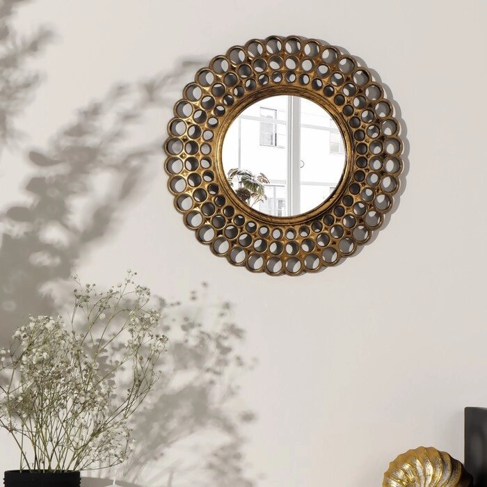 Зеркало настенное "Винтаж", d зеркальной поверхности 13 см, цвет "состаренное золото" от компании Интернет-гипермаркет «MOLL» - фото 1