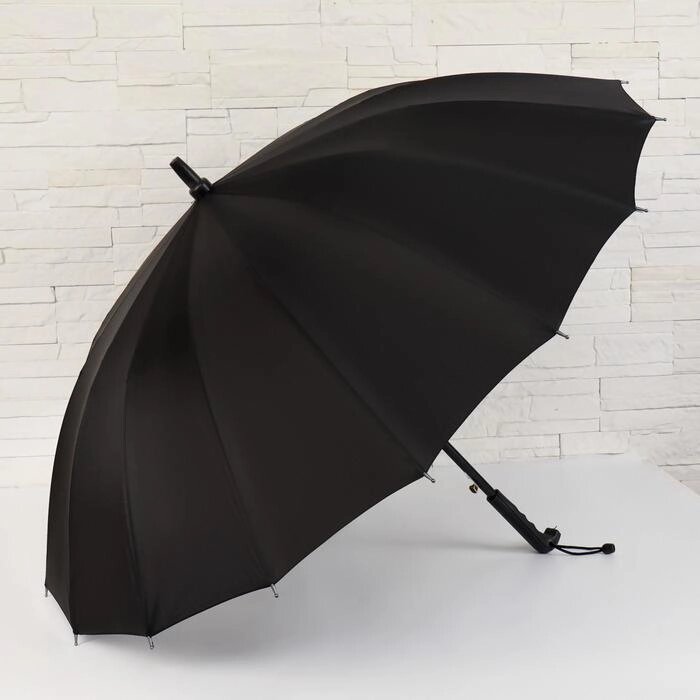 Зонт - трость полуавтоматический, 16 спиц, R = 48 см, цвет чёрный от компании Интернет-гипермаркет «MOLL» - фото 1