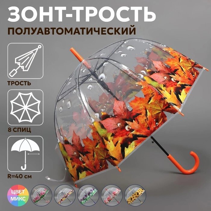 Зонт - трость полуавтоматический "Цветы", 8 спиц, R = 40 см, цвет МИКС от компании Интернет-гипермаркет «MOLL» - фото 1
