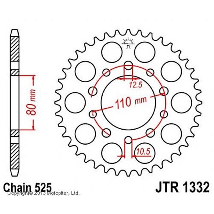 Звезда задняя, ведомая, JTR1332 для мотоцикла стальная от компании Интернет-гипермаркет «MOLL» - фото 1