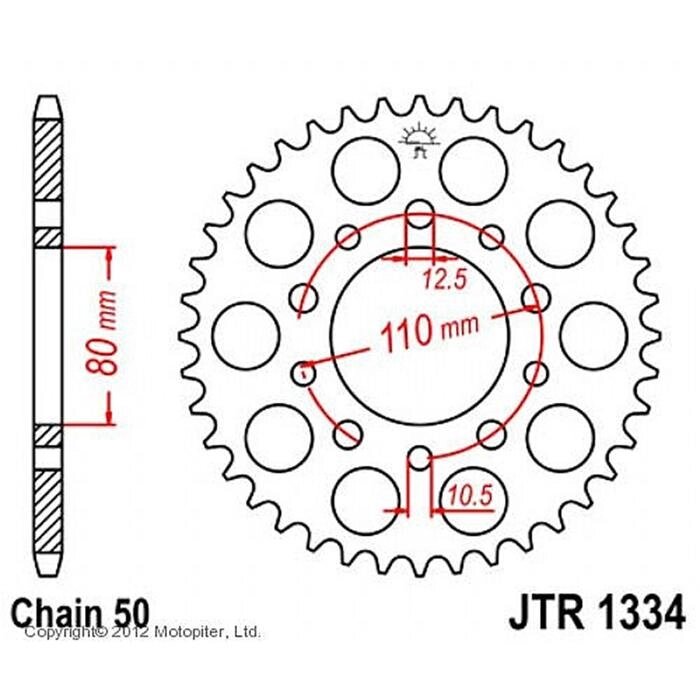 Звезда задняя, ведомая, JTR1334 для мотоцикла стальная от компании Интернет-гипермаркет «MOLL» - фото 1