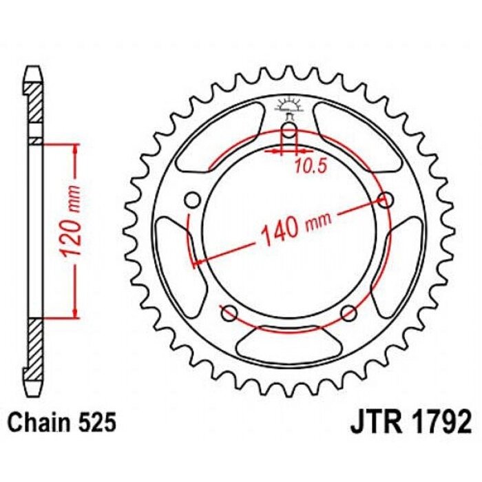 Звезда задняя, ведомая, JTR1792 для мотоцикла стальная от компании Интернет-гипермаркет «MOLL» - фото 1