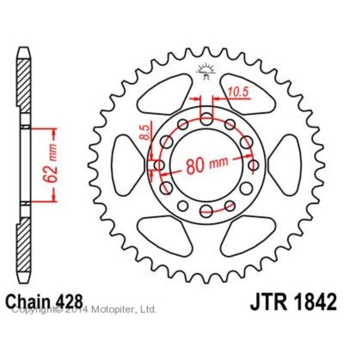 Звезда задняя, ведомая, JTR1842 для мотоцикла стальная от компании Интернет-гипермаркет «MOLL» - фото 1