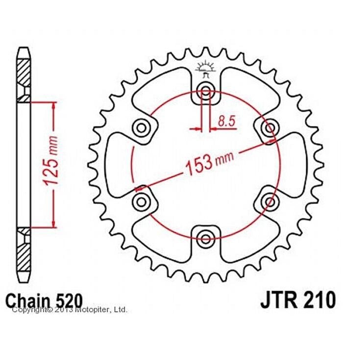 Звезда задняя, ведомая, JTR210 для мотоцикла стальная от компании Интернет-гипермаркет «MOLL» - фото 1