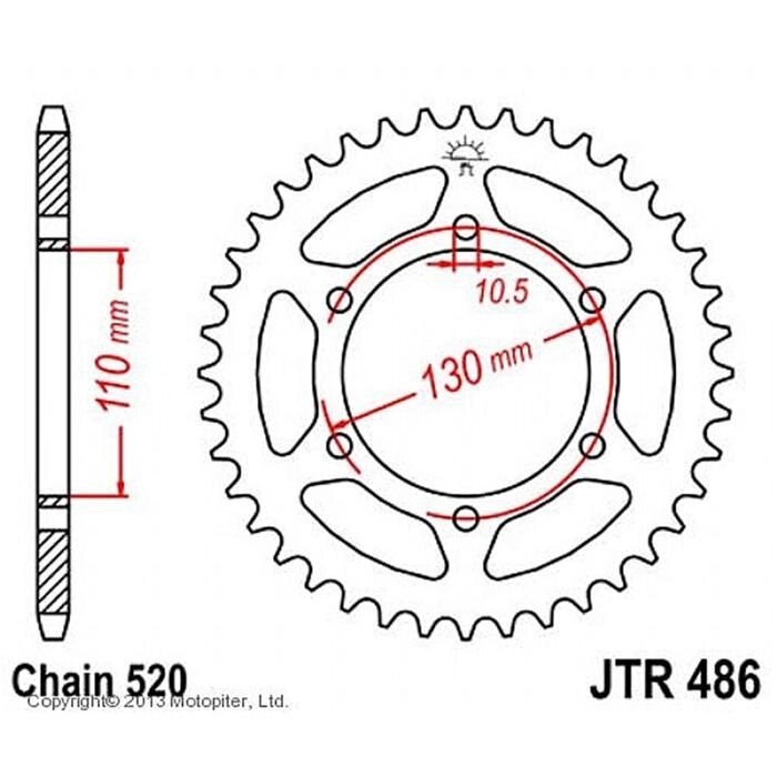 Звезда задняя (ведомая) JTR486 для мотоцикла стальная от компании Интернет-гипермаркет «MOLL» - фото 1