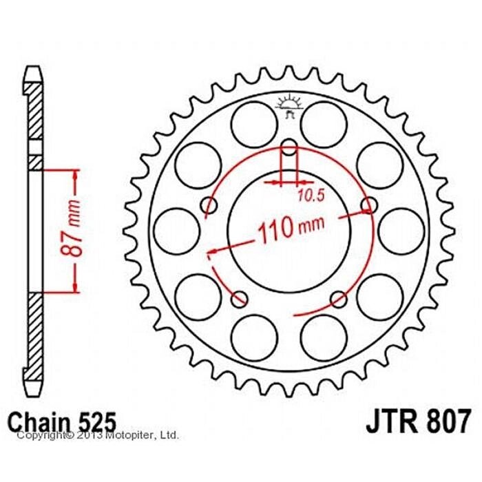 Звезда задняя, ведомая, JTR807 для мотоцикла стальная от компании Интернет-гипермаркет «MOLL» - фото 1