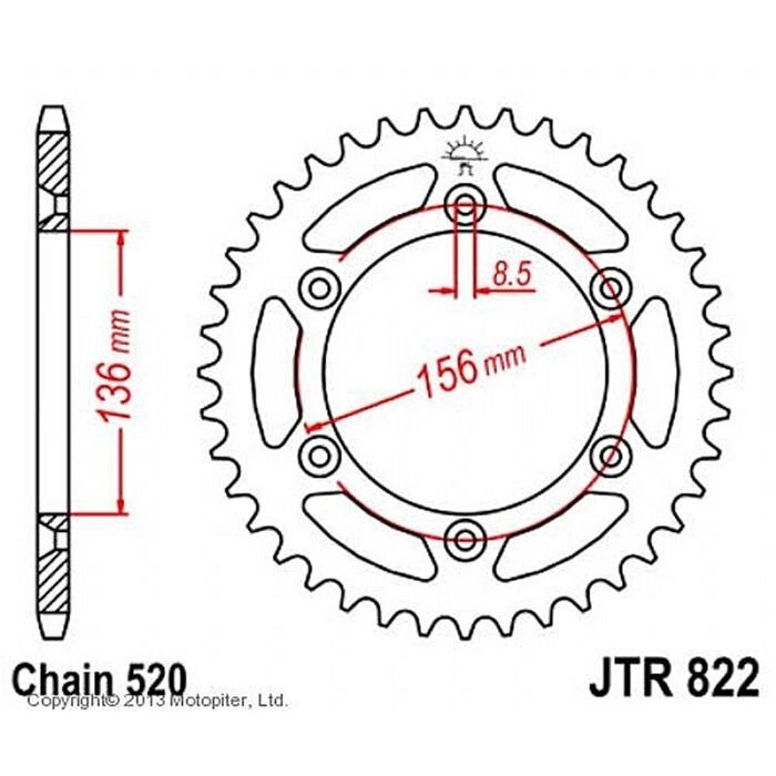 Звезда задняя, ведомая, JTR822 для мотоцикла стальная от компании Интернет-гипермаркет «MOLL» - фото 1