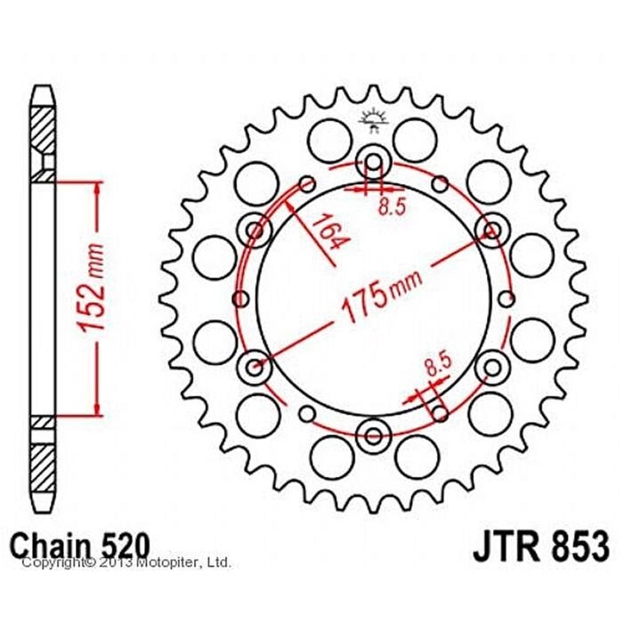 Звезда задняя, ведомая, JTR853 для мотоцикла стальная от компании Интернет-гипермаркет «MOLL» - фото 1