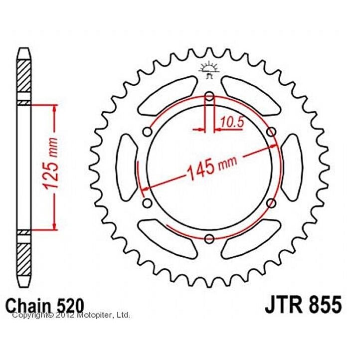 Звезда задняя, ведомая, JTR855 для мотоцикла стальная от компании Интернет-гипермаркет «MOLL» - фото 1