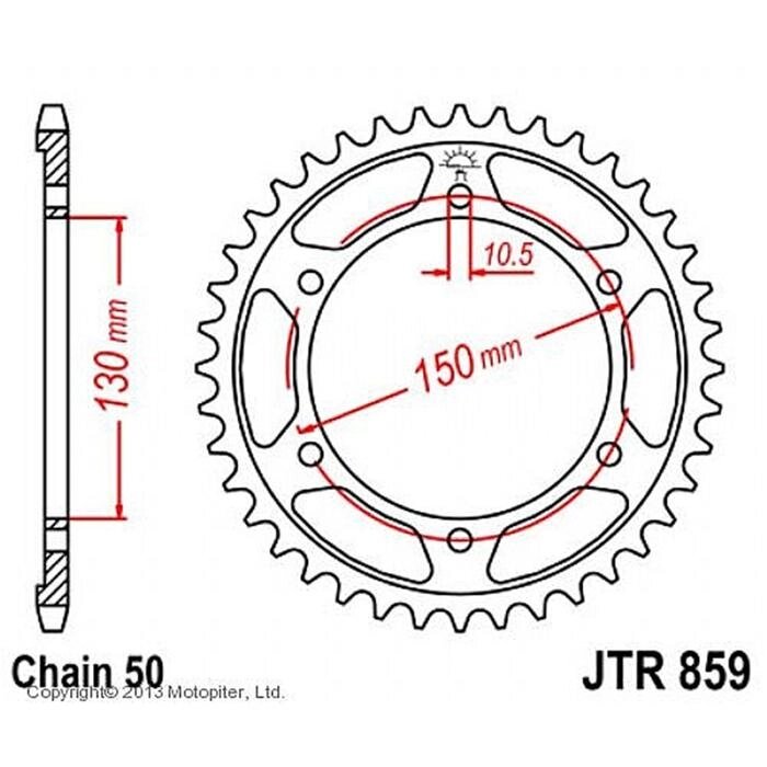 Звезда задняя, ведомая, JTR859 для мотоцикла стальная от компании Интернет-гипермаркет «MOLL» - фото 1