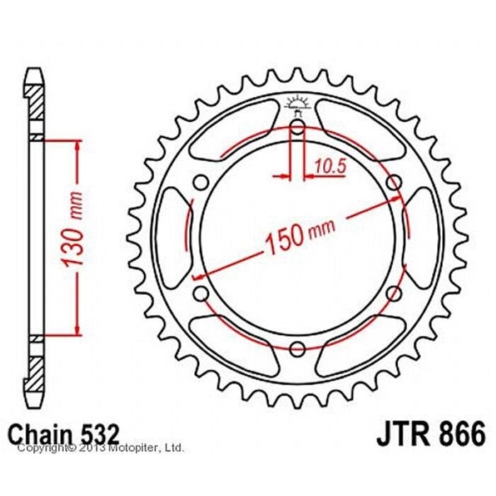 Звезда задняя, ведомая, JTR866 для мотоцикла стальная от компании Интернет-гипермаркет «MOLL» - фото 1