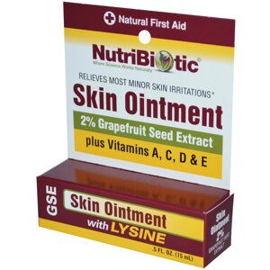 NutriBiotic, Мазь для кожи, 2 % экстракта семян грейпфрута (GSE) и лизина, 15 мл