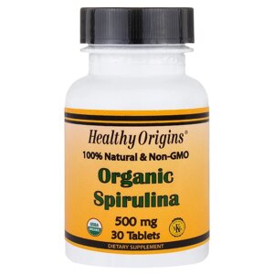 Healthy Origins Органическая спирулина, 500 мг, 30 таблеток