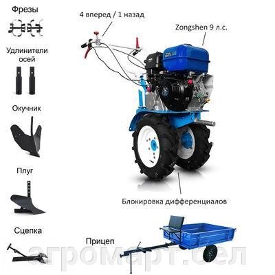 Мотоблок с Прицепом Нева МБ-23ZS с двигателем Zongshen GB270 9 л. с. В комплекте: В комплекте: Фрезы, окучник, плуг, от компании ООО «Агромарт» - фото 1