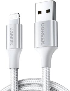 Кабель Ugreen US199 60161 USB Type-A - Lightning (1 м, белый/серебристый)