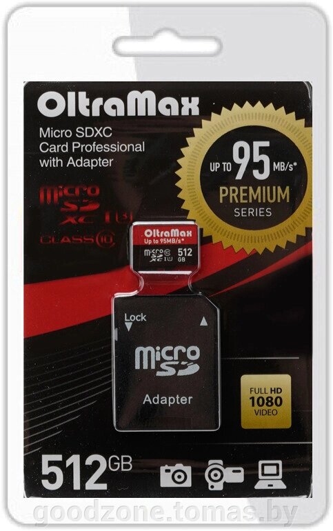 Карта памяти OltraMax Premium Series microSDXC 512GB OM512GCSDXC10UHS-1-PRU3 (с адаптером) от компании Интернет-магазин «Goodzone. by» - фото 1