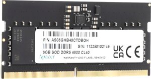 Оперативная память apacer 8гб DDR5 sodimm 4800 мгц AS08GHB48ctdbgh