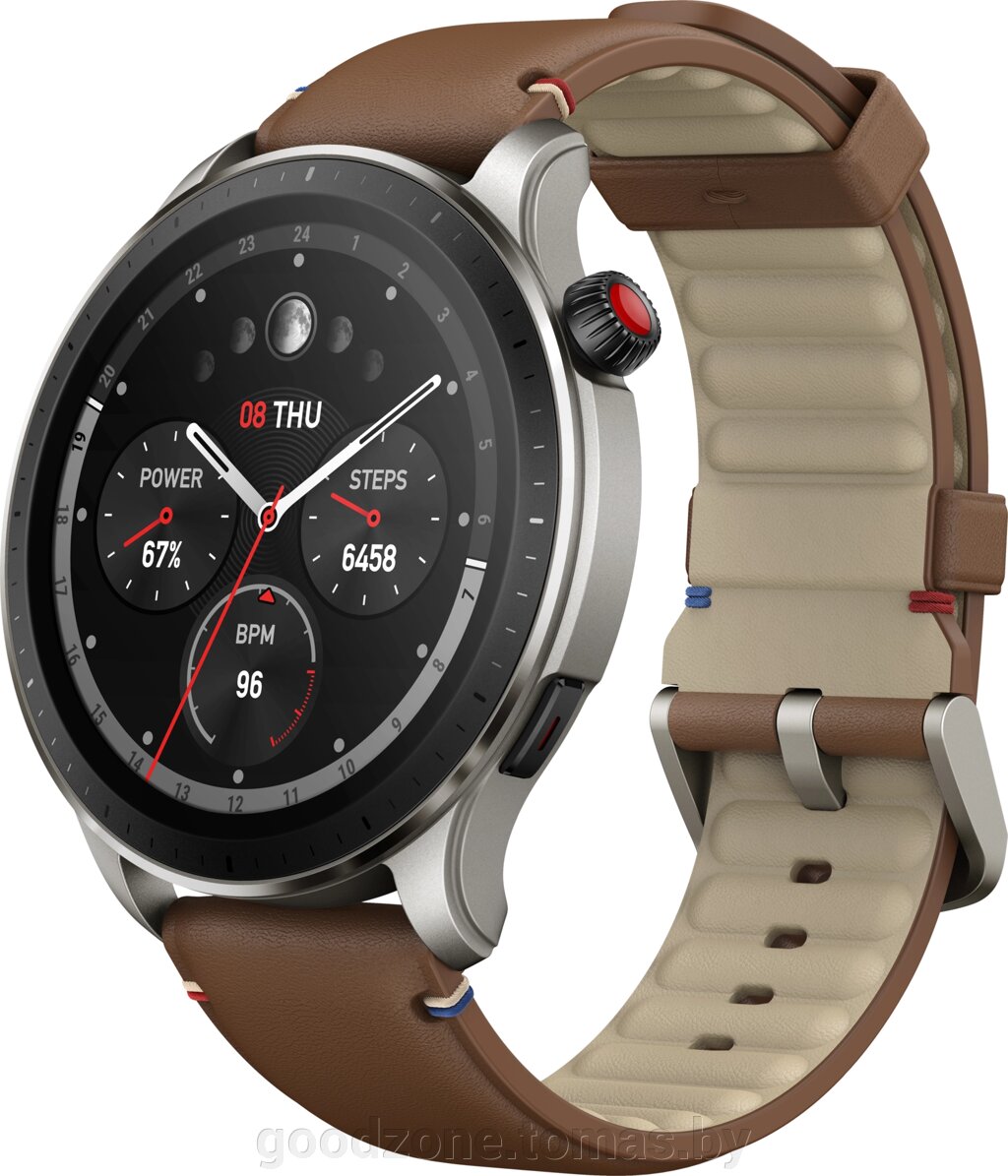 Умные часы Amazfit GTR 4 (серебристый, с коричневым кожаным ремешком) от компании Интернет-магазин «Goodzone. by» - фото 1