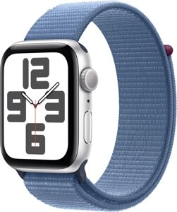 Умные часы Apple Watch SE 2 44 мм (алюминиевый корпус, серебристый/зимний синий, нейлоновый ремешок)