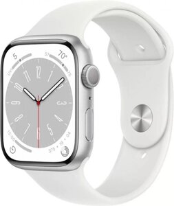 Умные часы Apple Watch Series 8 45 мм (алюминиевый корпус, серебристый/белый, спортивный силиконовый ремешок M/L)