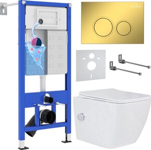Унитаз подвесной Roxen Cube bidet в комплекте с инсталляцией StounFix Dual Fresh 6 в 1 968094 (кнопка: золото глянцевое