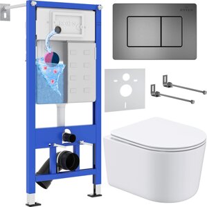 Унитаз подвесной Roxen Simple Compact в комплекте с инсталляцией StounFix Dual Fresh 6 в 1 954681 (кнопка: оружейная
