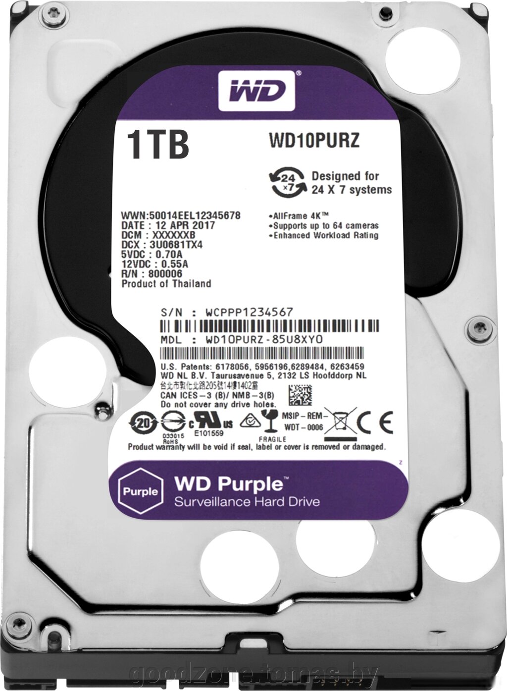 Жесткий диск WD Purple 1TB [WD10PURZ] от компании Интернет-магазин «Goodzone. by» - фото 1