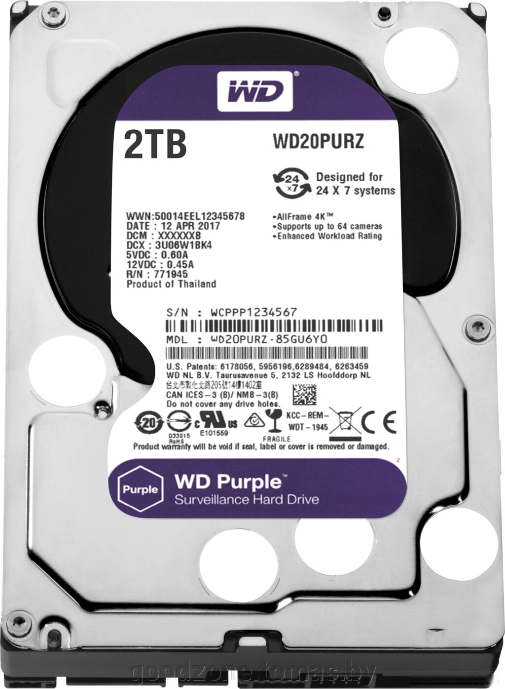 Жесткий диск WD Purple 2TB [WD20PURZ] от компании Интернет-магазин «Goodzone. by» - фото 1