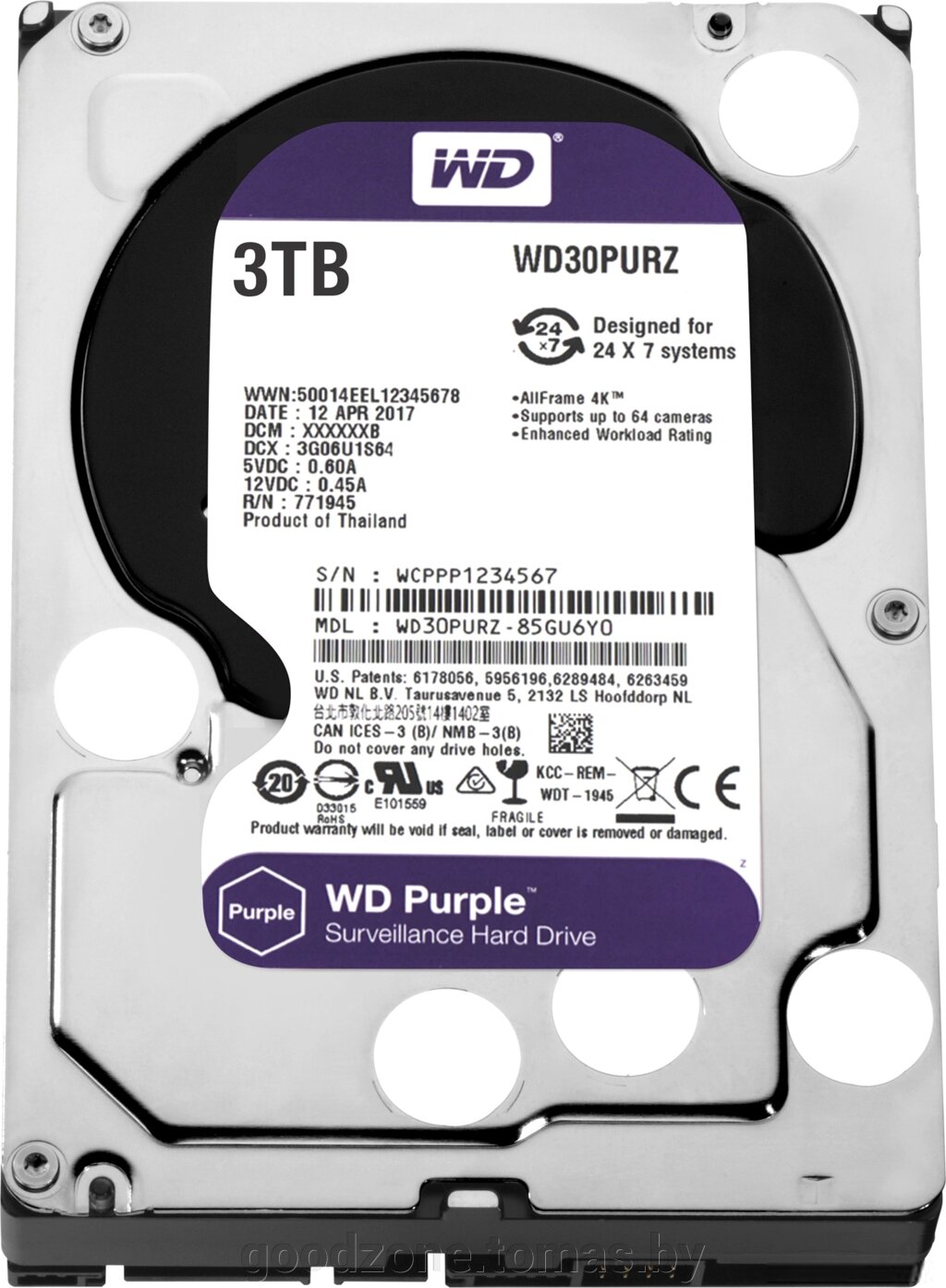 Жесткий диск WD Purple 3TB [WD30PURZ] от компании Интернет-магазин «Goodzone. by» - фото 1