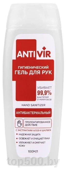 ANTIVIR гигиенический гель для рук с экстрактами алоэ и шалфея антибактериальный 100 мл. от компании TOP500 - фото 1