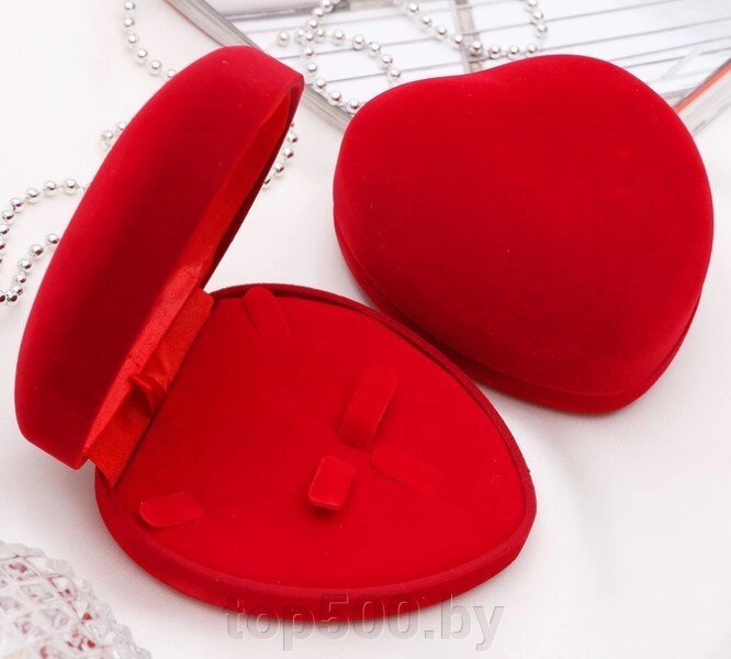 Бархатная красная коробочка в форме сердца 15*15 см от компании TOP500 - фото 1