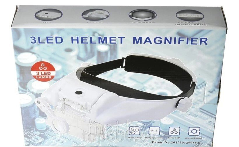 Бинокуляр Лупа-очки с подсветкой 3 LED helmet magnifier MG 81000S от компании TOP500 - фото 1