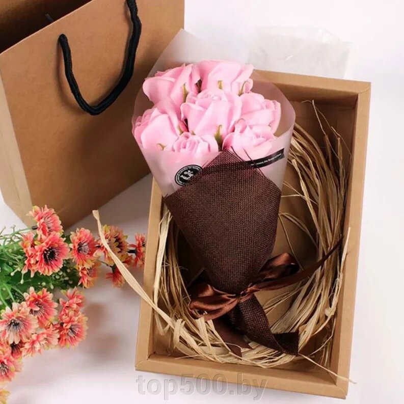 Букет из мыльных роз в подарочной коробке от компании TOP500 - фото 1