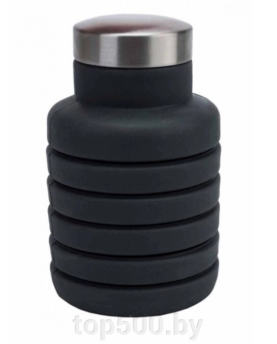 Бутылка для воды силиконовая складная с крышкой (500 мл) Темно-серый от компании TOP500 - фото 1