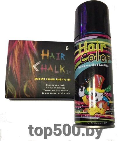Цветные мелки для волос 6 цветов + Цветной лак для волос Hair Color Brown 125ml от компании TOP500 - фото 1