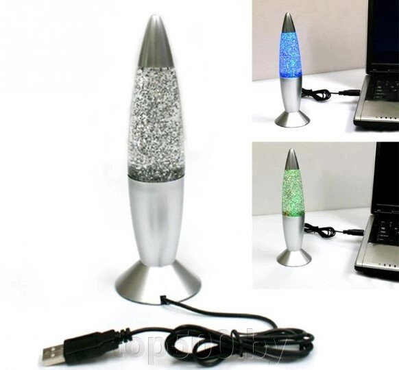 Глиттер лампа 20 см (многоцветная с блестками) USB от компании TOP500 - фото 1