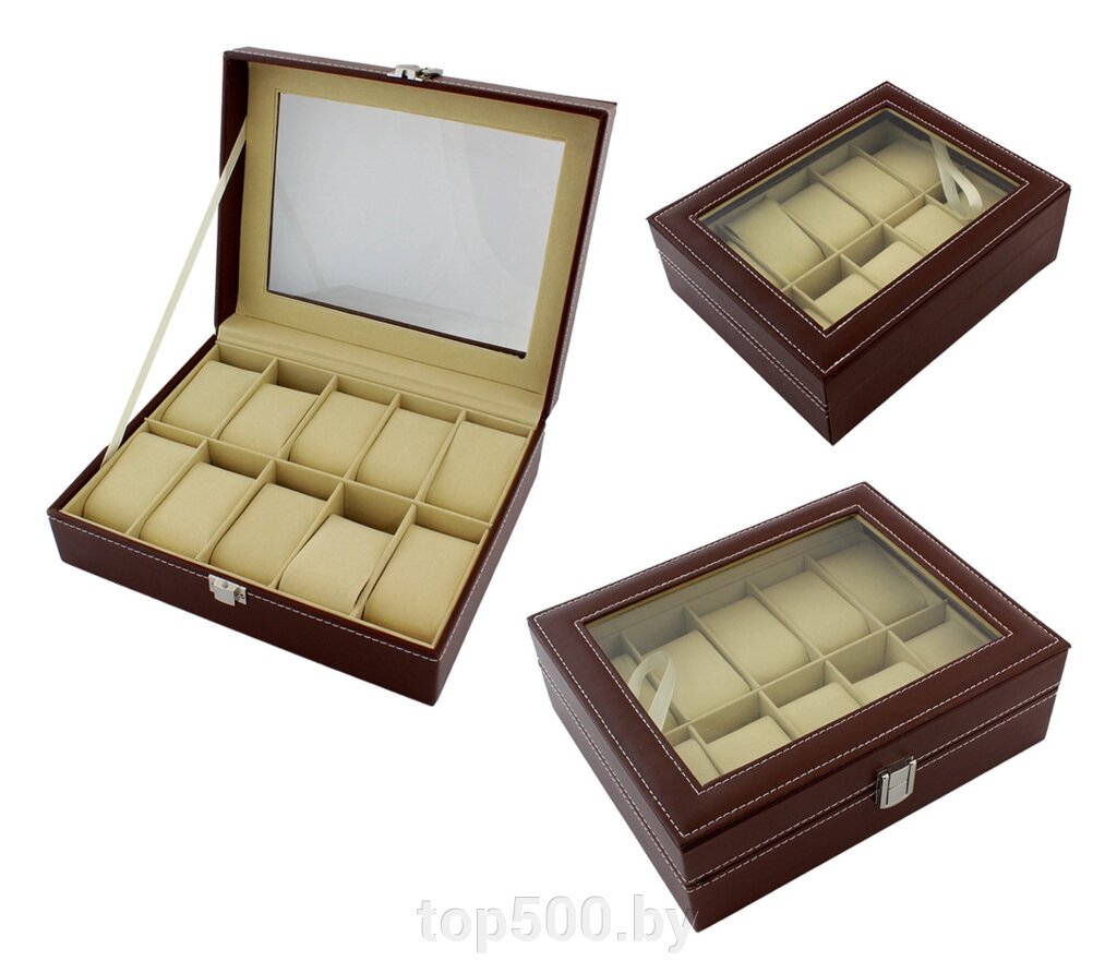 Коробка шкатулка для хранения на 10 часов коричневая SiPL от компании TOP500 - фото 1