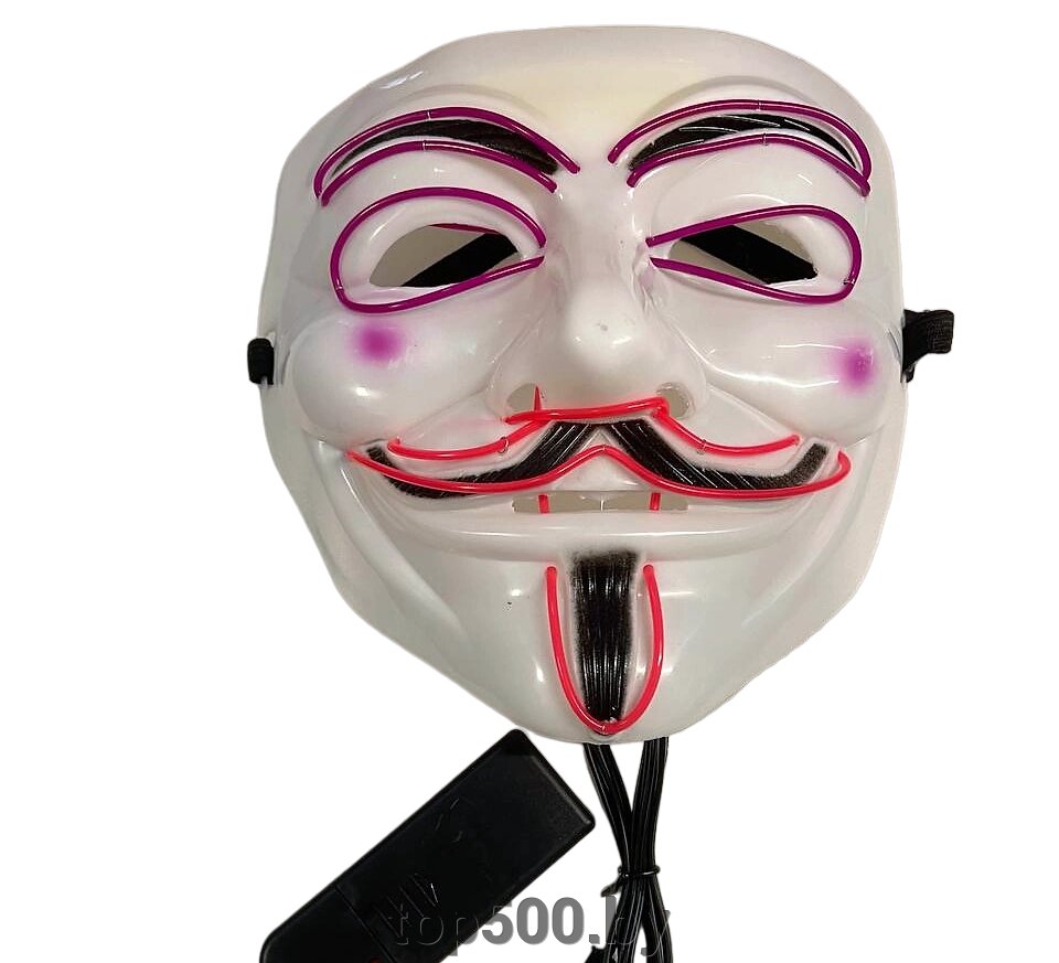 Маска Гай Фокс неоновая с подсветкой (Анонимус) от компании TOP500 - фото 1